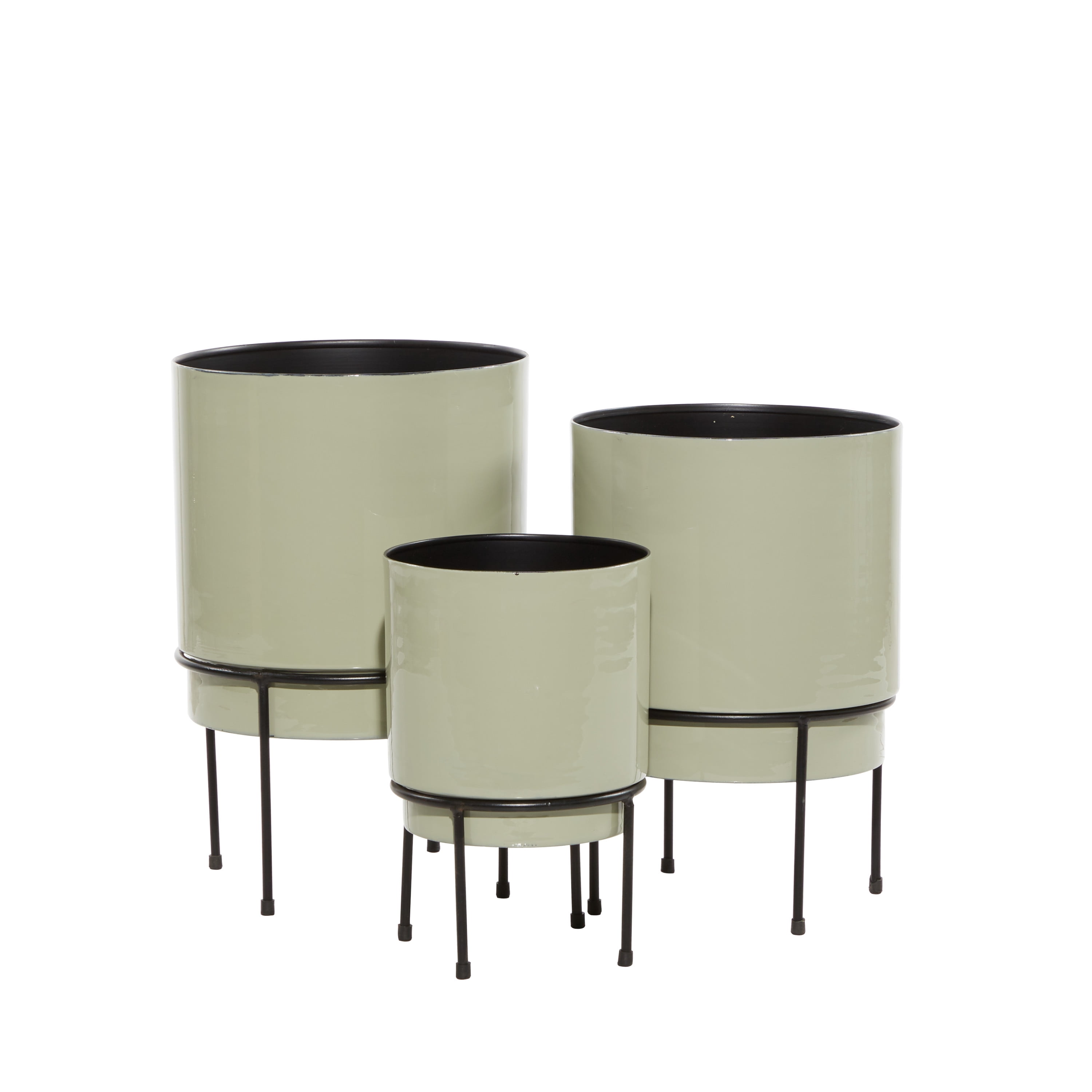DecMode 10", 13", 14"H Indoor Outdoor Gray Metal Planter with Removable Black Stand (3 Count)