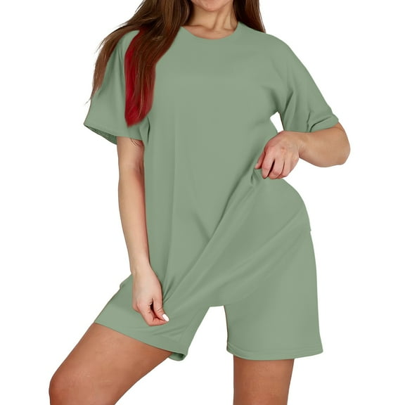 GILIGEGE Summer Sets Women 2 Piece Outfits Women's Two Piece Set 2025 Summer Casual Oversized Shirts Biker Shorts Matching Travel Outfit Summer Lounge Sets Gn1 L