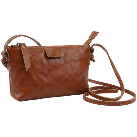 Hfppkn Genuine Cowhide Leather Crossbody Handbag Small Shoulder Purse for Daily Use 20x12x6cm Brown