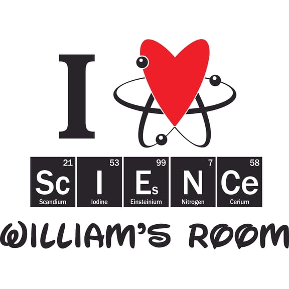I Love Science Atom Elements Scientist Customized Wall Decal - Custom Vinyl Wall Art - Personalized Name - Baby Girls Boys Kids Bedroom Wall Decal Room Decor Wall Stickers Decoration Size (15x30 inch)