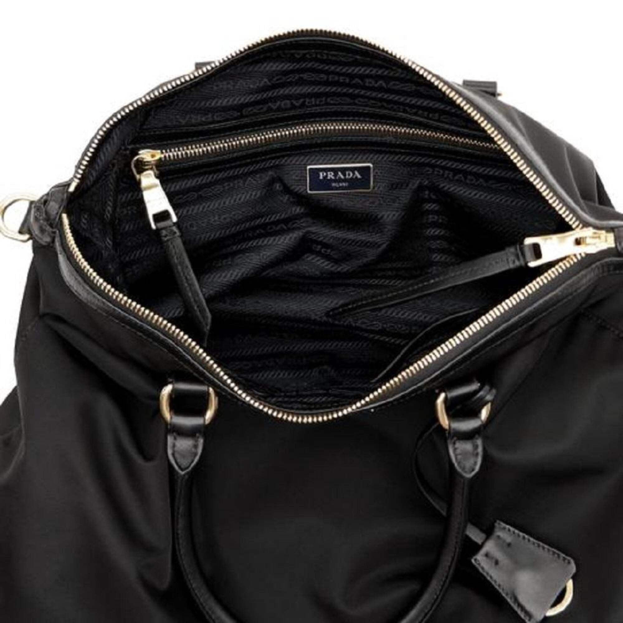 Prada Womens Black Nylon Calf Leather Trim Tote Bag 1BC060 