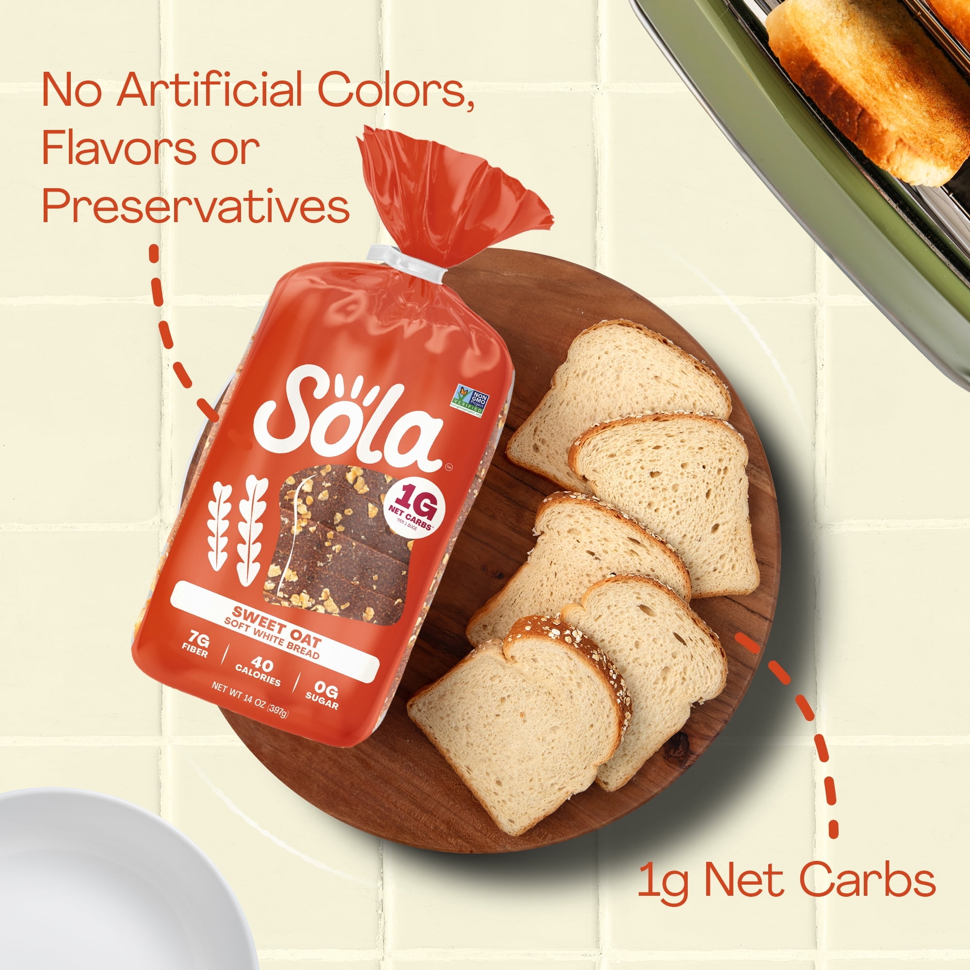 Sola Sweet Oat Sliced Bread, Soft White Bread, Non-GMO, 14 oz pack of 2