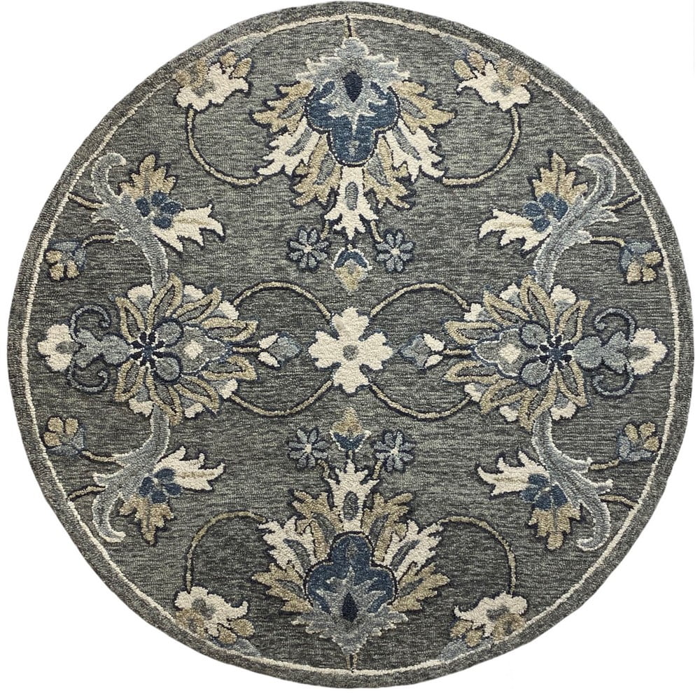 LR Home Jacobean Gray 4 ft. 10 in. Round Traditional ...