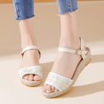 thumbnail image 2 of Rokment Women's Beach Espadrilles Wedge Sandals Breathable Comfortable Woven Linen Geometric Open Toe Ankle Strap Platform Low Heels Dressy Summer Shoes for Vacation White Size 8.5, 2 of 5