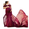 thumbnail image 2 of Women Maternity Dress for Photography Mermaid Off Shoulder Slim Fitted Chiffon Gown Pregnancy Baby Shower Maxi Photo Props Dresses Wine one size, 2 of 3