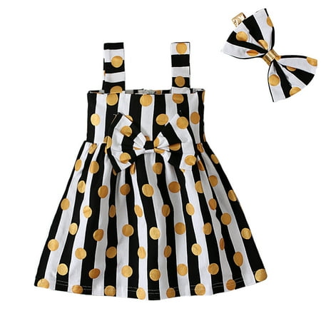 

Girls Fashion Dresses Toddler Kids Girls Sleeveless Striped Dot Print Bow Dress Princess Dresses Casual Clothes 3Y