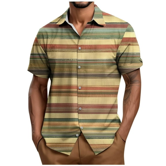 Men's Striped Shirts Casual Short Sleeve Button Down Summer Hawaiian Shirts