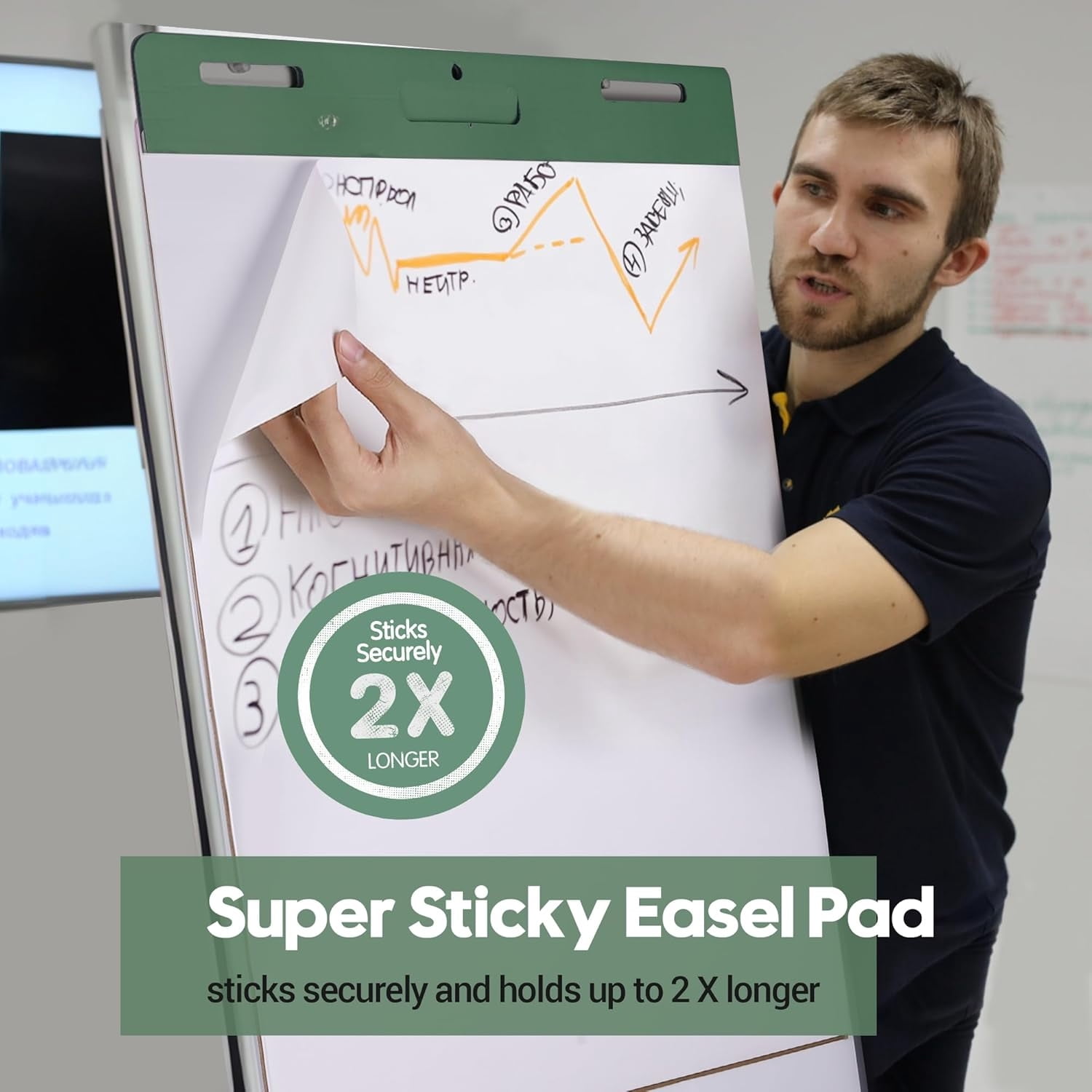 Super Sticky Easel Pad, 25 x 30 Inches, 30 Sheets/Pad, 8 Pads/Pack (Green), Large Self Stick Flip Chart Paper for Whiteboards, Premium White Chart Paper for Teachers, Office, and Classroom Supplies