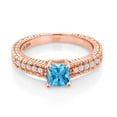 thumbnail image 2 of Gem Stone King 0.95 Ct Princess Cut Swiss Blue Topaz White Created Sapphire 18K Rose Gold Plated Silver Ring (Size 8), 2 of 5