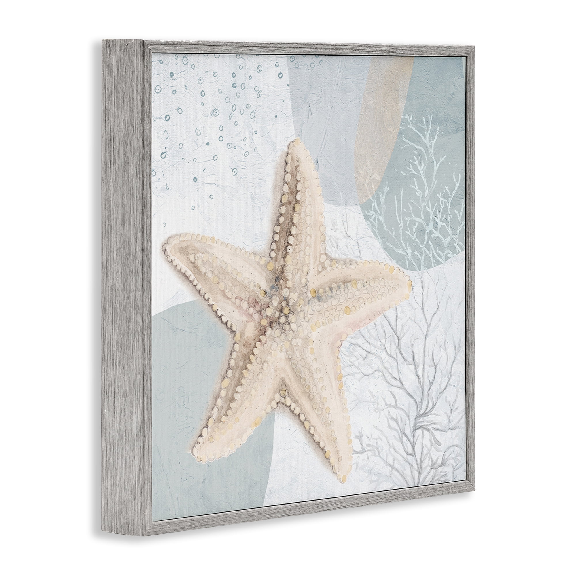 Stupell Industries Starfish over Circle Pattern Coastal Painting Gray Framed Art Print Wall Art, 12 x 12