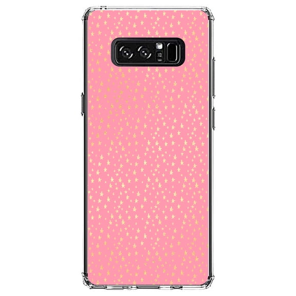 DistinctInk Clear Shockproof Hybrid Case for Samsung Galaxy Note 8 - TPU Bumper, Acrylic Back, Tempered Glass Screen Protector - Pink & Gold Star Pattern