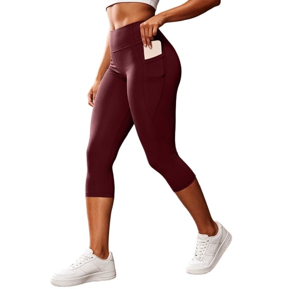 High Waist Yoga Capris for Women Slim Fits Stretch Athletic Training Leggings Comfy Breathable Fitness Cropped Pants with Pockets