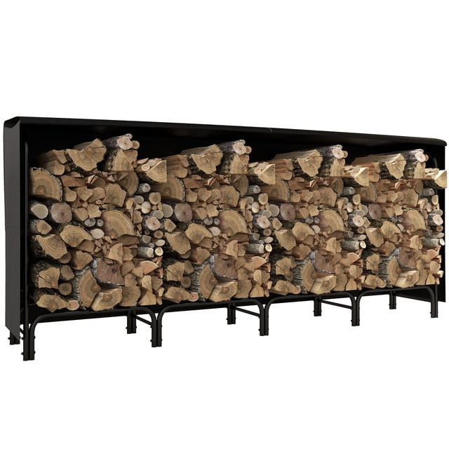 Outsunny 8ft Firewood Rack with Cover Wood Storage Holder Black