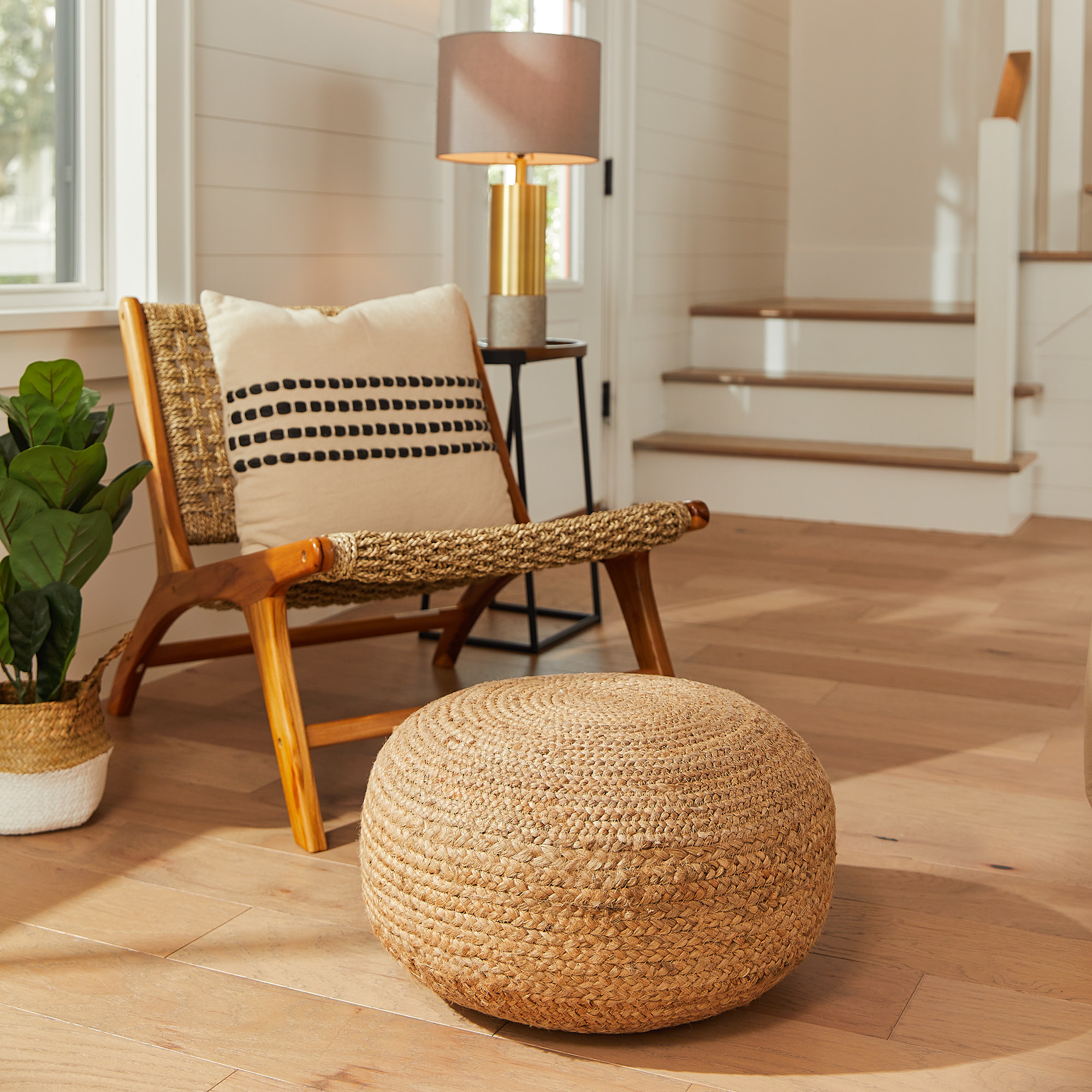 Decor Therapy Round Woven Jute Ottoman Pouf photo 4