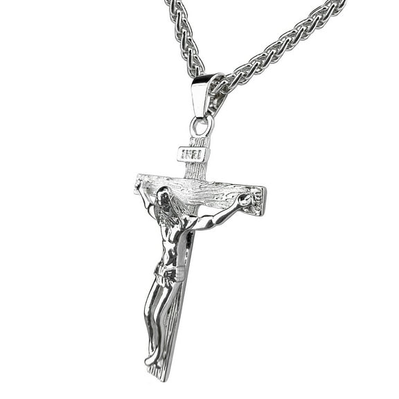 Antique Cross Jesus Christ Crucifix Cross Pendant Chain Necklace Retro Accessories for Men and Women