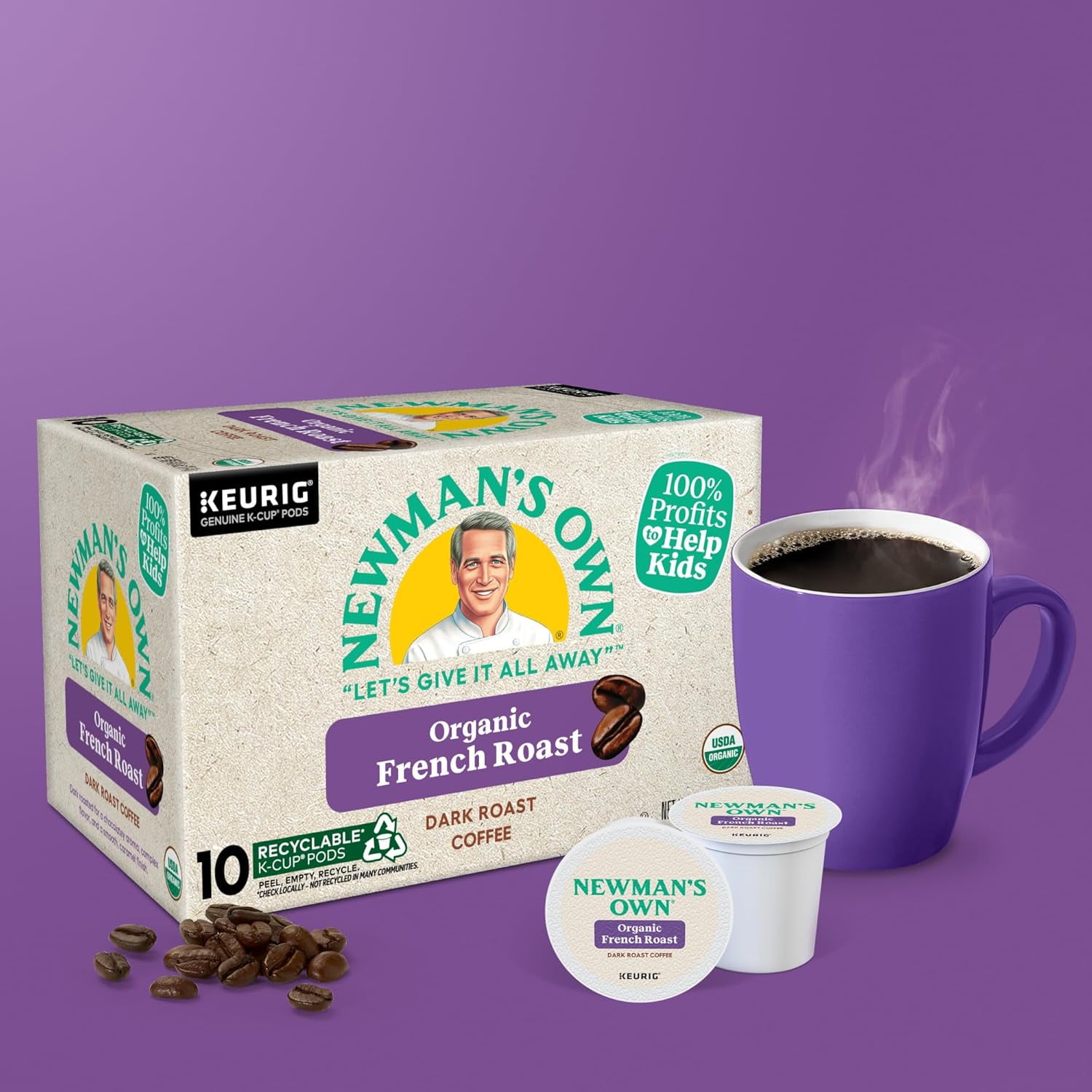 Newman's Own Organic French Roast Coffee, Keurig Single Serve K-Cup Pods, Dark Roast Coffee, 60 Count, (6 Packs of 10)