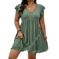 thumbnail image 2 of ClodeEU Women's V Neck Ruffle Short Sleeve Mini Dress, Casual Flowy A Line Beach Sundress Army Green,Women's Plus L, 2 of 6