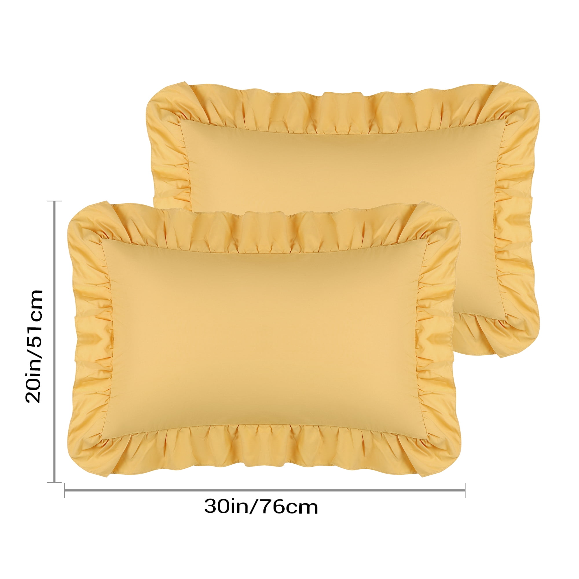 Unique Bargains Set of 2  Single Layer Ruffled Envelope Closure Pillow Shams Queen Yellow
