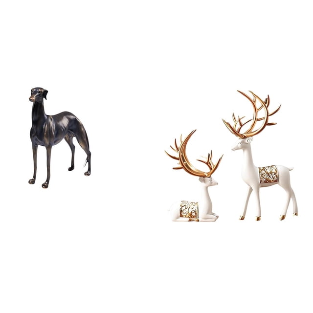 Estatua de perro de resina, figura de animal, estante, escultura de ciervo, estatua, adorno de pareja de renos, artesanía realista, adecuada para sala