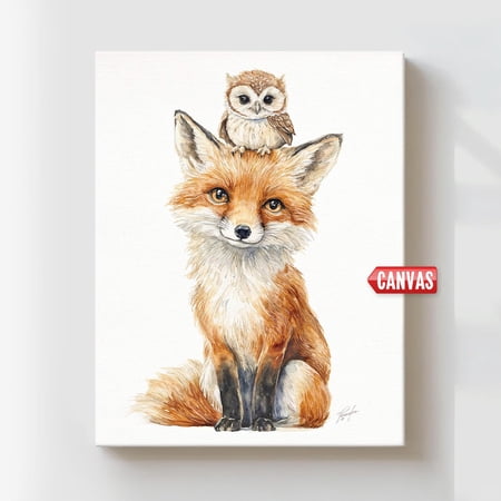 Fox Owl Wall Art Nursery Print Animal Illustration Baby Girl Nursery Decor Boy Room Cute Artwork Gift