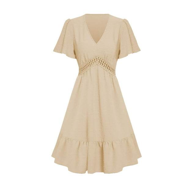 Vestido de primavera y verano para mujer, vestidos casuales de manga corta con volantes, vestido con cuello en V Zhivalor BST3008915-2