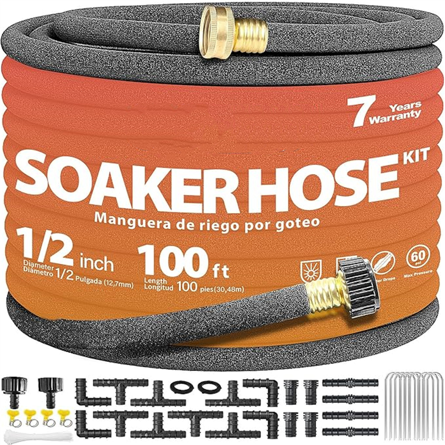 "150FT Heavy-Duty 1/2 Inch Soaker Hose with 3/4 Inch Solid Brass Connector - Leakproof Garden Watering System for Gardens, Lawns, Flower & Vegetable Beds "