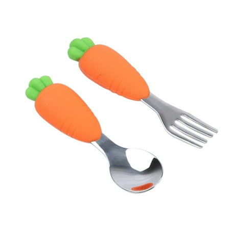

2Pcs Baby Food Tray Radish Shape Divided Plate Silicone Children Fork Spoon Set