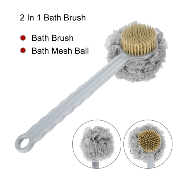 Cepillo De Baño Con Largo, Cepillo Exfoliante Para Ducha, Bola De Malla Para Baño, Depurador De Espalda, Gris