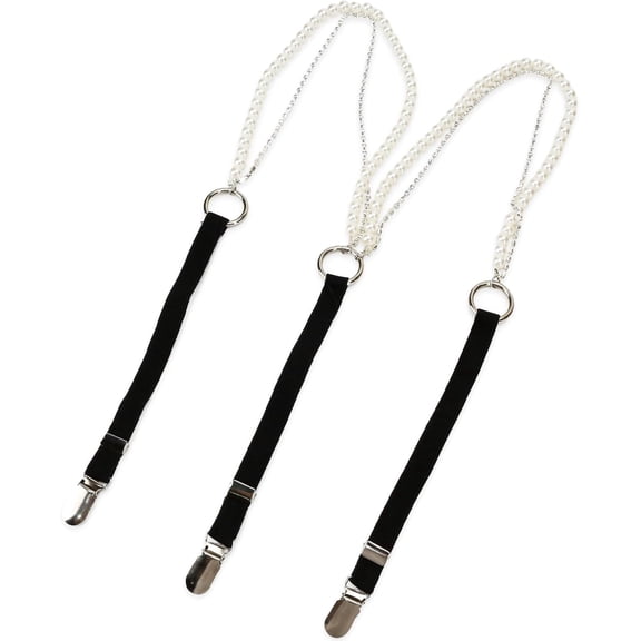 Women's Pearl Suspenders, Fashion Rhinestone Chain Y-Shape Suspender Belts for Lady, Girl, Bridal, Adjustable Elastic Braces with 3 Metal Clips, Cute Wide Suspenders for Pants, Skirt, Christmas Gift