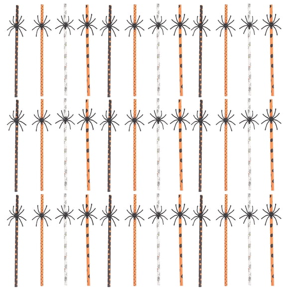 KAKOWELY 40 pajitas de papel para Halloween con diseño de araña para decoración de fiestas de Halloween.