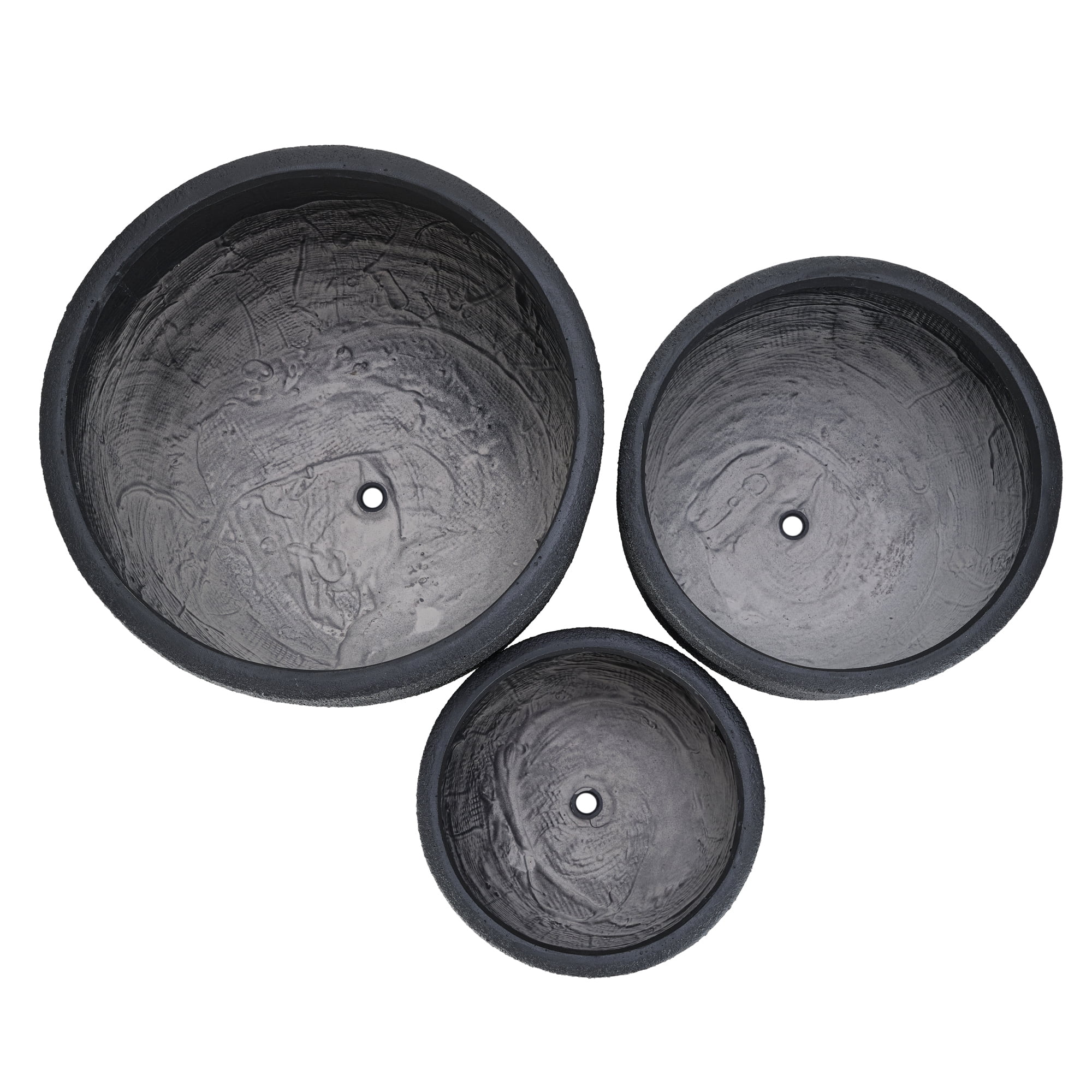 Euroco Lightweight Flower Pot Set of 3, 16.93"+13.98"+11.22" Dia Round Concrete Stackable Planter with Drainage Holes and Rubber Plug,Modern Decorative Pots for Indoor Outdoor,Patio Garden Balcony
