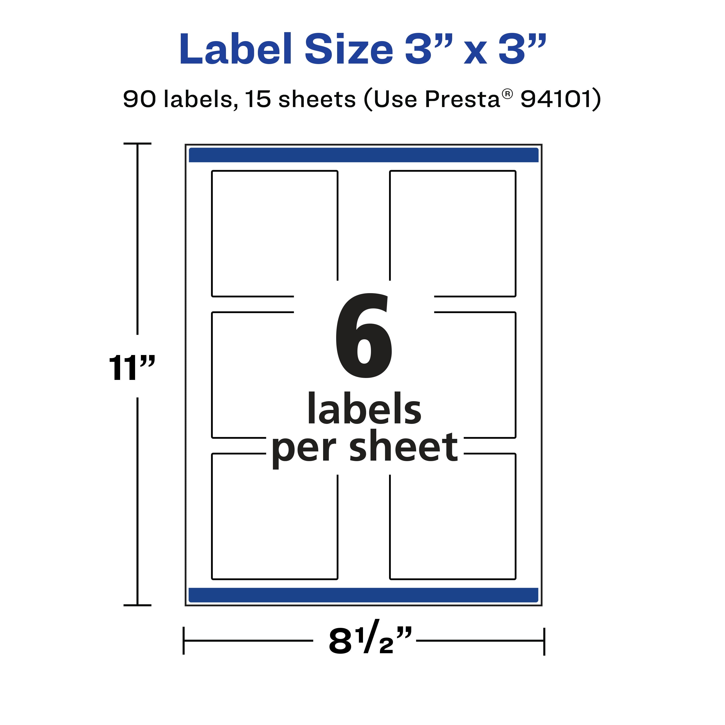 Avery Removable Square Labels, 3" x 3", White, 90ct