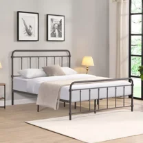 Retro Style Queen Size Metal Platform Bed, Fully Slatted Bed Frame, Copper