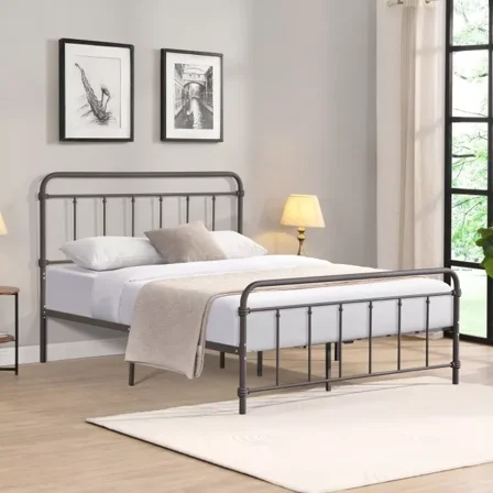 Retro Style Full Size Metal Platform Bed, Fully Slatted Bed Frame, Copper