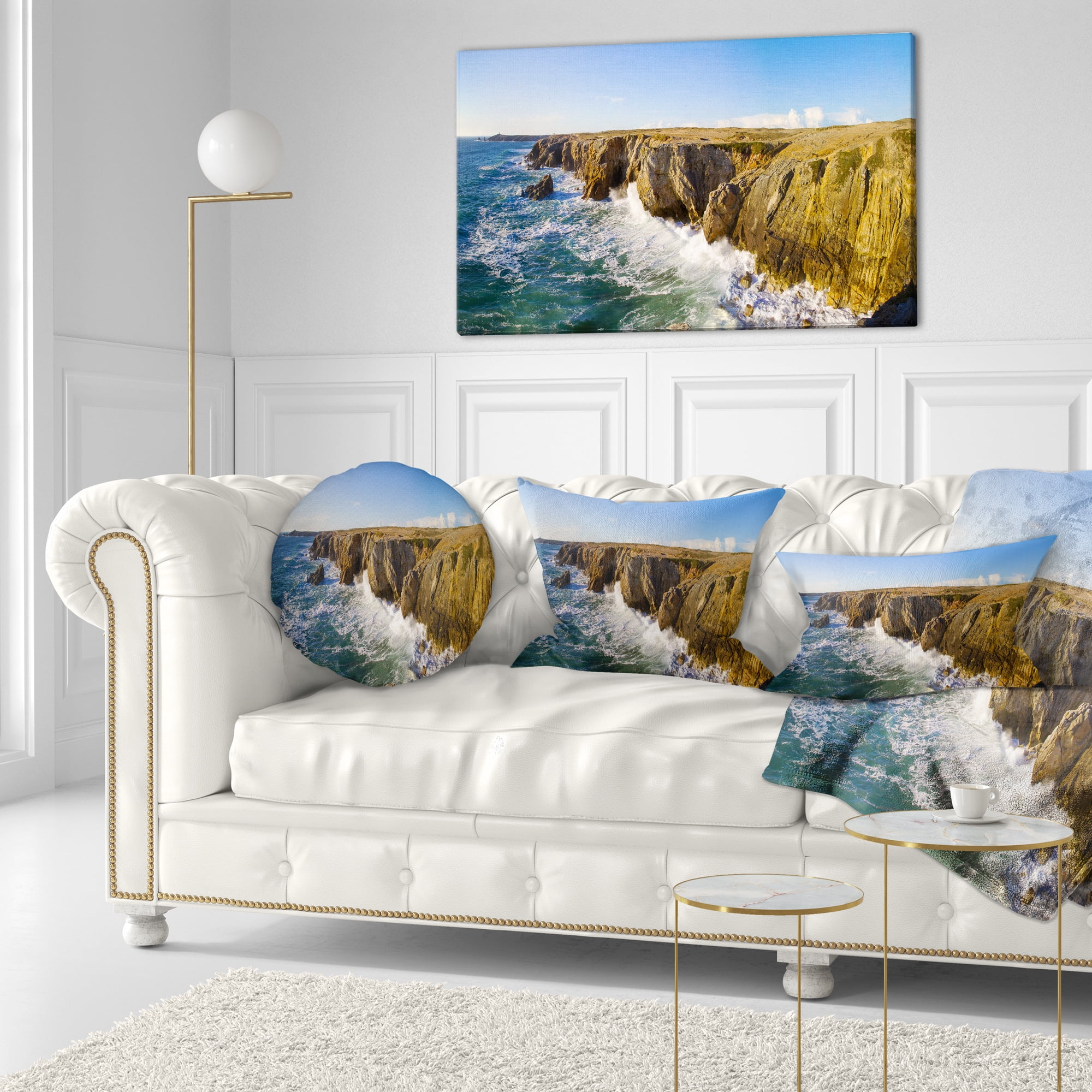 Designart Cote Sauvage Bretagne France - Seascape Throw Pillow - 12x20