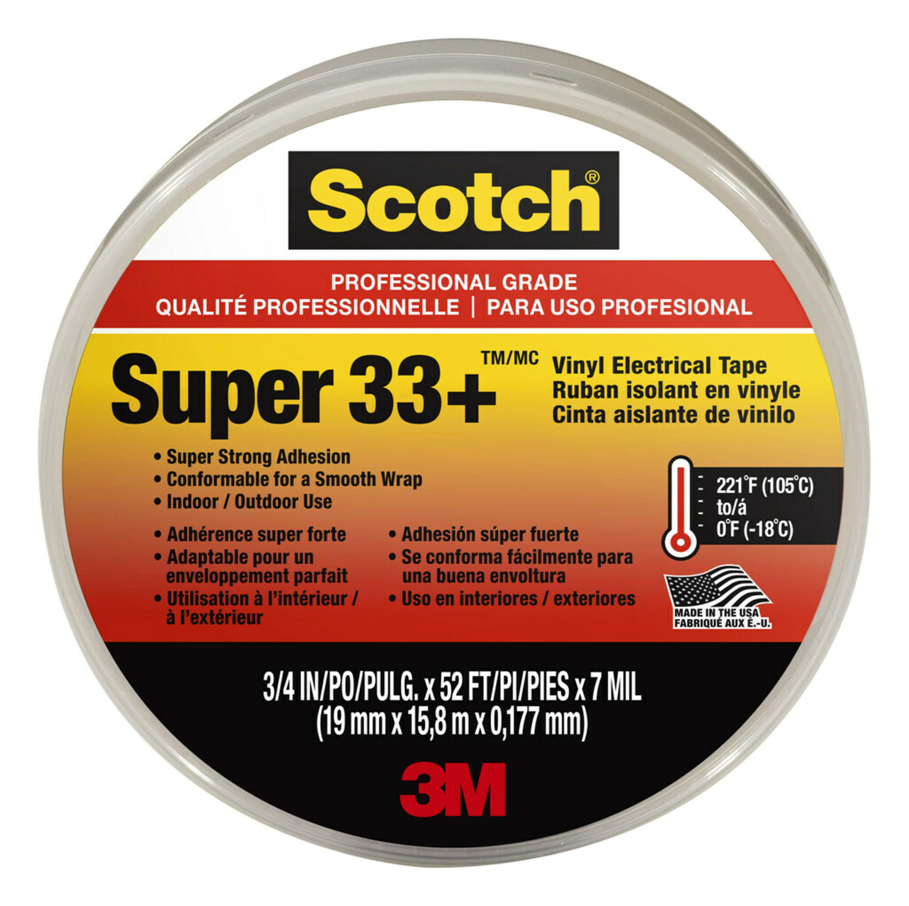 3M Scotch Super 33 Plus Vinyl Electrical Tape 0.75-Inch by 200-Inch Pack of 3 
