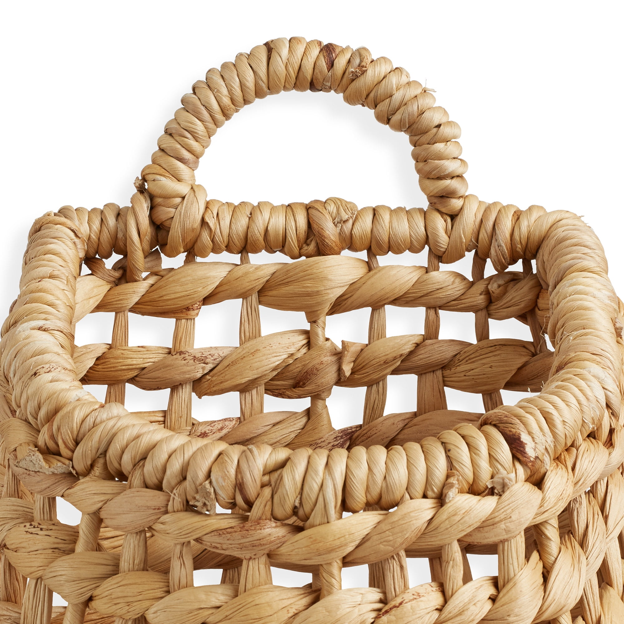 Casafield Open Weave Wall Hanging Basket for Plants and Flowers, Natural Water Hyacinth Boho Planter Accent for Front Door and Entryway