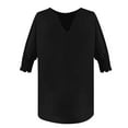 thumbnail image 3 of TODOZO T Shirts for Women Loose Fit Casual Lightweight Soft Basic Tees Summer Clothes for Women Women's Summer Solid Color New Loose V Neck Bat Sleeves Colored Cotton T Shirt for Women 3/4 T Shirt, 3 of 6