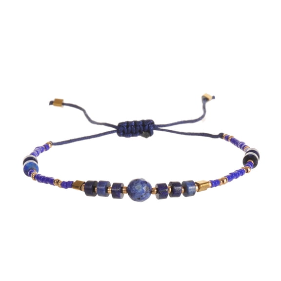 Nvzi-c Handmade Boho Stone Bead Bracelets for Woman, Cute Seed Stone Beads Adjustable Rope Bracelet Summer Beach Jewelry Gifts,Dark Blue