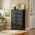 thumbnail image 5 of Farmhouse 5 Drawers Dresser for Bedroom, 48.6'' Tall Wooden Chest of Drawer Black, 5 of 9