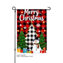 JOOCAR Merry Christmas Plaid Garden Flag with Snowman and Trees for Winter Christmas Home Outdoor Garden Yard Door Decor 12x18 inch