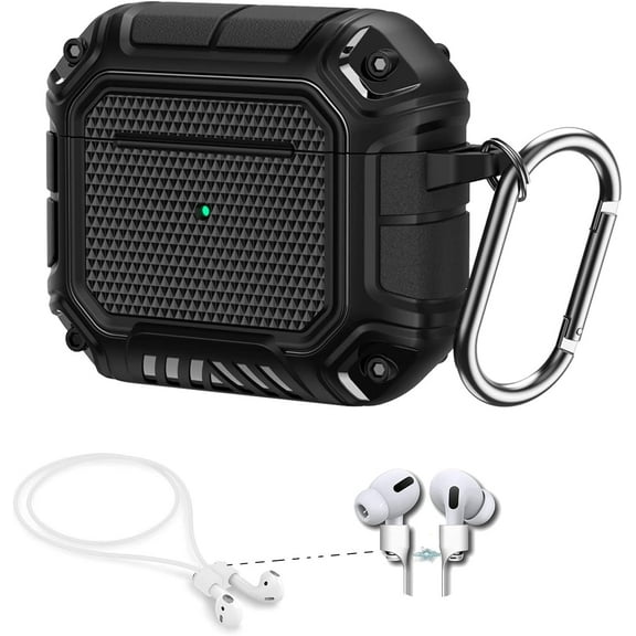 AirPods 3 Case Cover with Magnetic Anti-Lost Straps, Cool AirPods 3rd Generation Case 2021 with Keychain, Full Body Rugged Hard Shell Protective Case for Airpod Gen 3 Case, Black