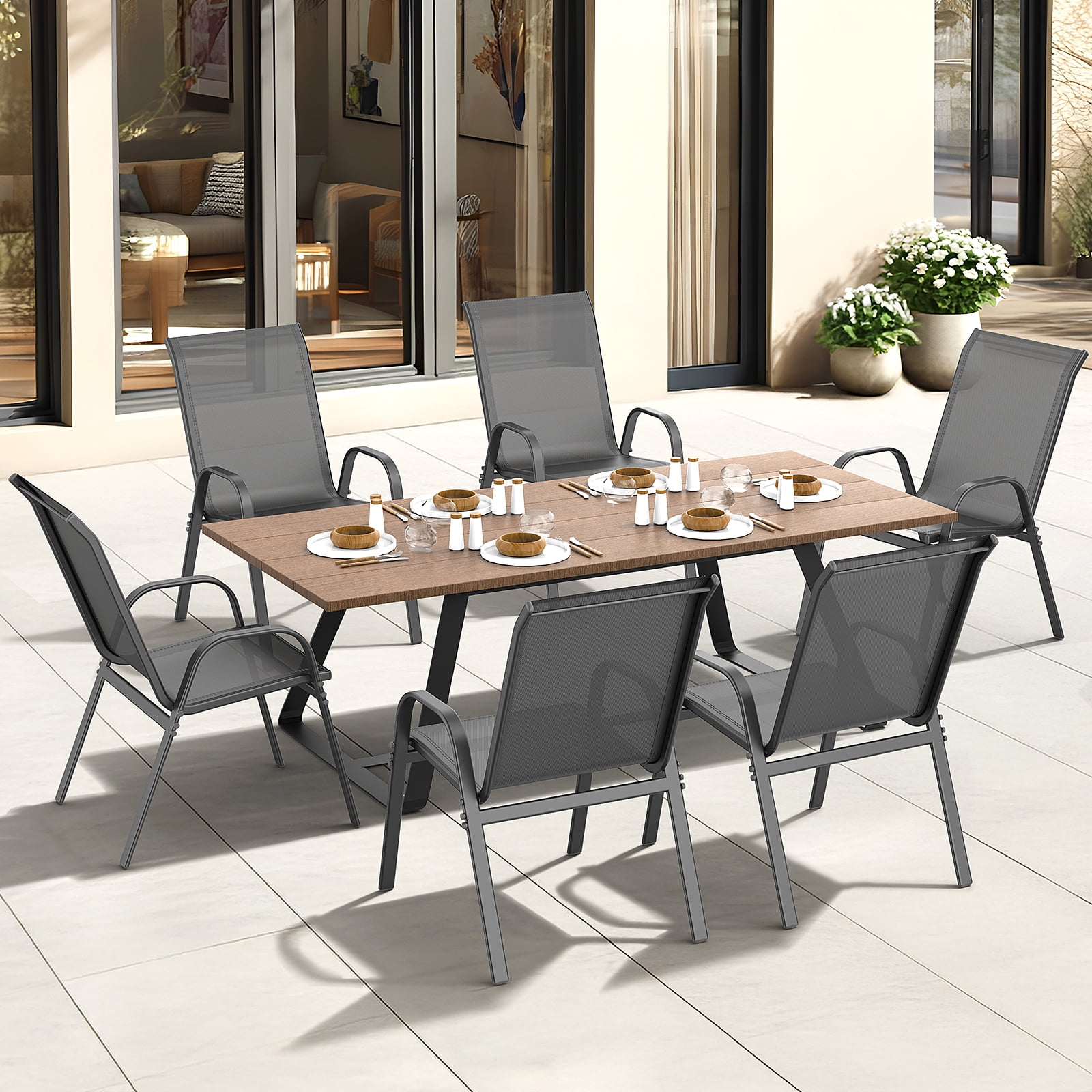 Dovov Patio Dining Chairs Set of 6, High Back Metal Outdoor Armchairs Textilene Patio Chairs