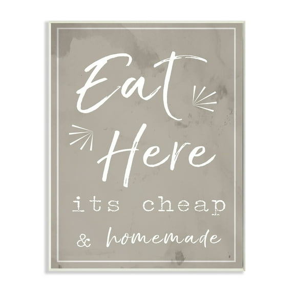 Stupell Industries Eat Here Home Cooking Beige Novelty Painting Unframed Art Print Wall Art, 13 x 19