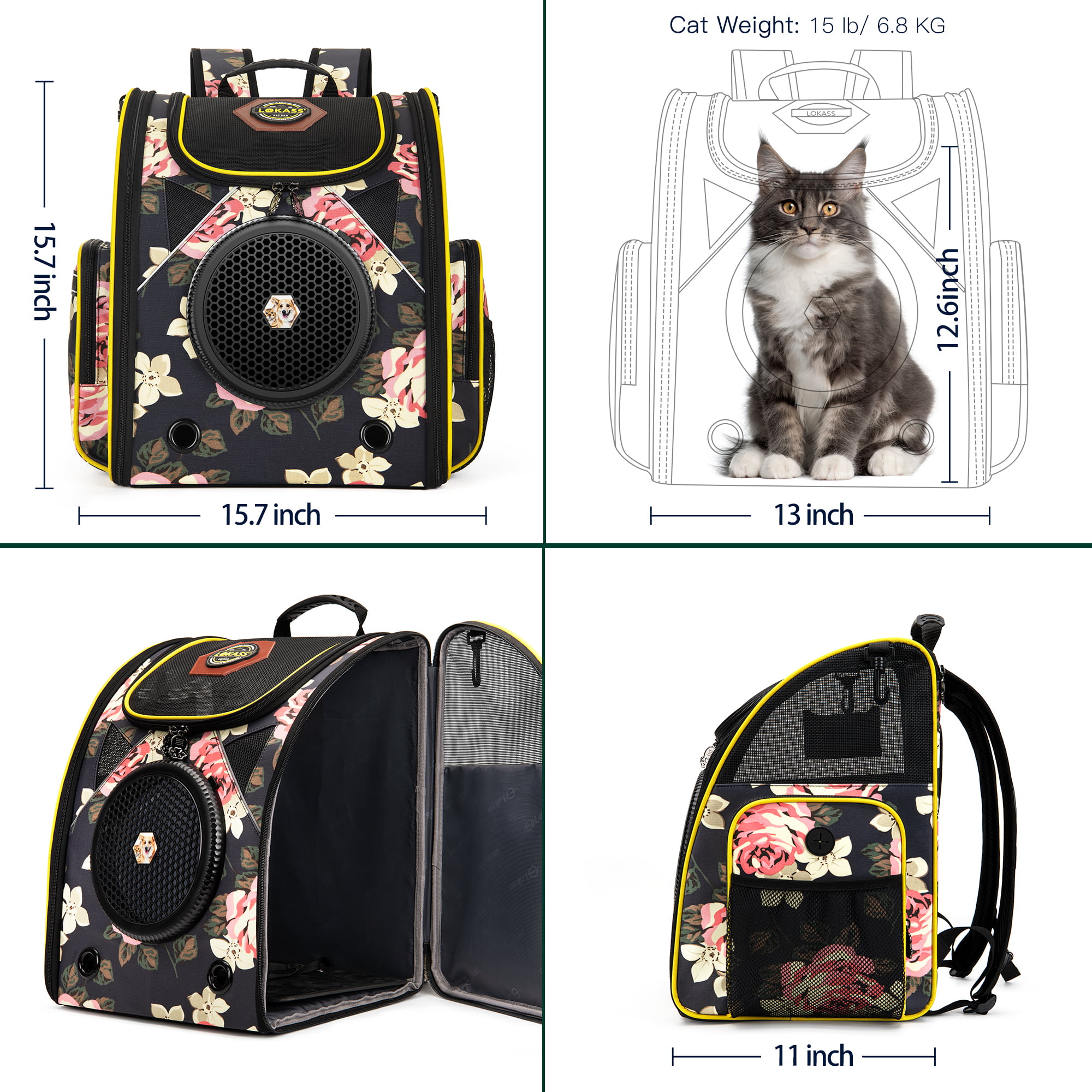 Amucolo Black Pet Cat Carrier Backpack for Large/Small Cats and