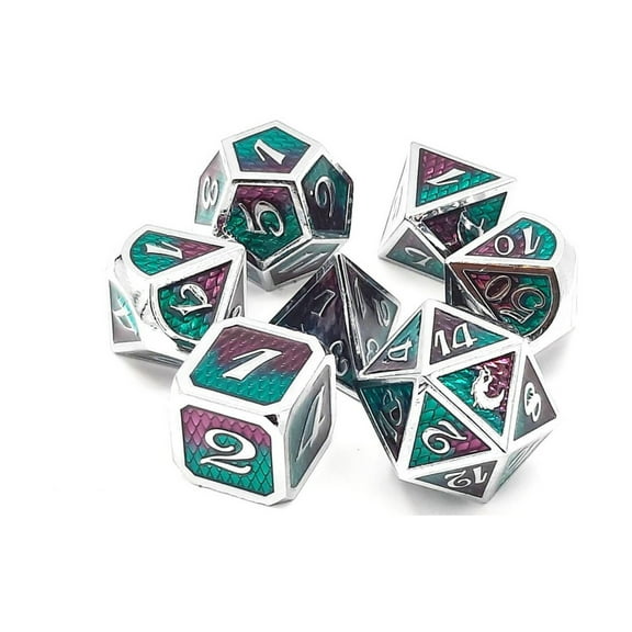 Old School Dice & Accessories Dragon Scale Poly Set - Purple & Green (7) New