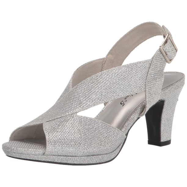 Sandalia con tacón Easy Street Christy para mujer, plateada con purpurina 9X de ancho