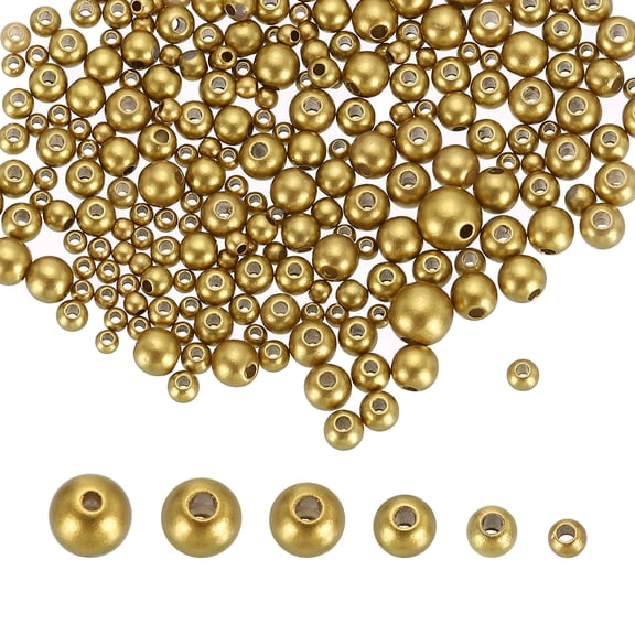 300 Pack Mixed Pearl Beads, 3-8mm Round Loose Crafts Beads with Hole, Plastic Bulk Decoration Spacer for Jewelry Making Necklaces Earrings, Vase Fillers, Table Scatters, Matt Gold