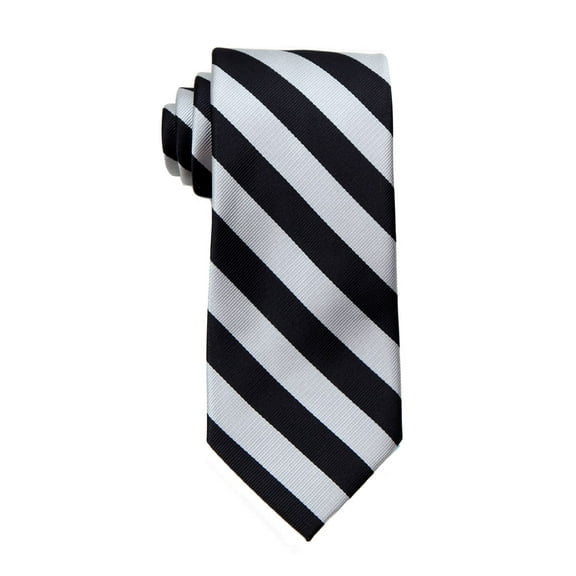 Mens XL Long College Striped Necktie Ties - Silver Black