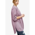 thumbnail image 2 of Ellos Women's Plus Size Striped Henley Tunic Oversized Long Top Wear with Leggings, 2 of 6